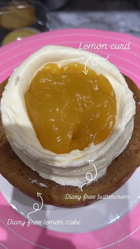Dairy-free lemon cake layer filled with lemon curd